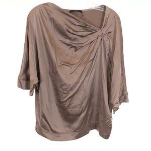 NWOT Womens Size 6 Odeeh Brown Stretch Silk Asymmetric Neck Blouse Top